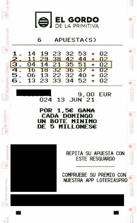 Boleto premiado El Gordo de la Primitiva TuLoto